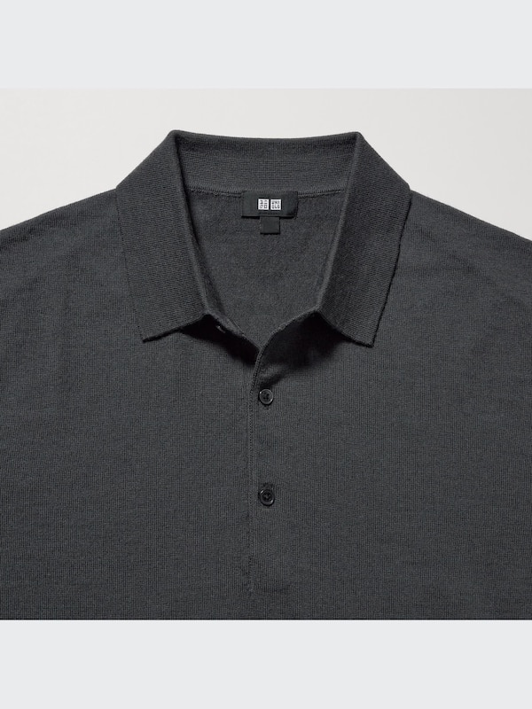 Extra Fine Merino Knitted Long-Sleeve Polo Shirt