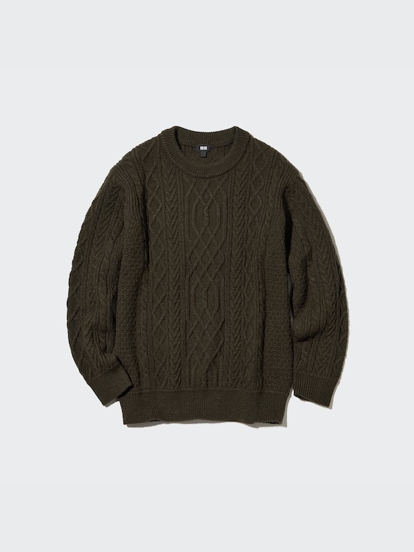 Low Gauge Aran Crew Neck Long-Sleeve Sweater