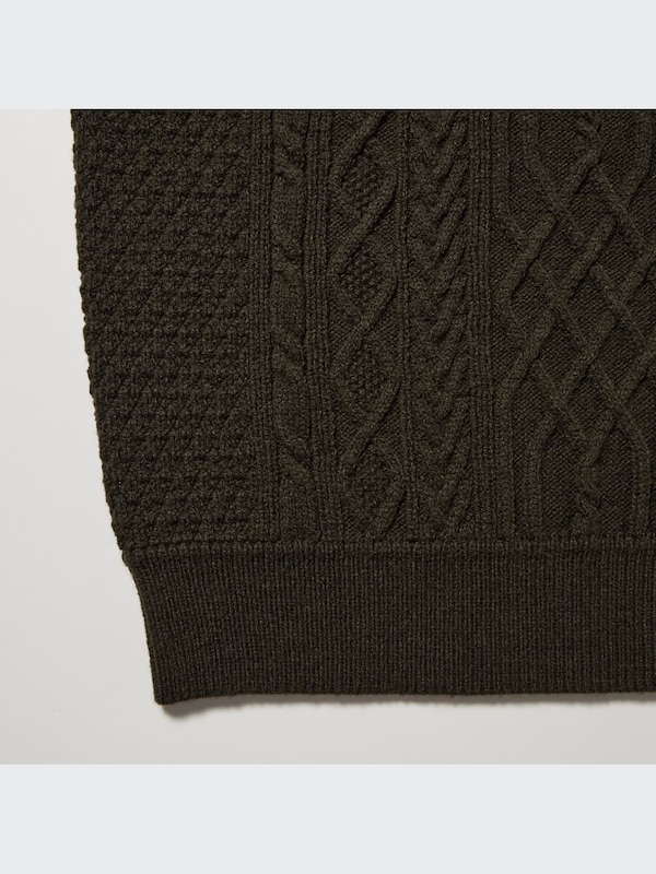 Low Gauge Aran Crew Neck Long-Sleeve Sweater