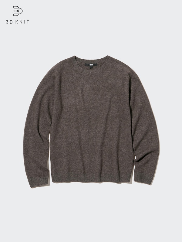 3D Knit Cashmere Crew Neck Long-Sleeve Sweater