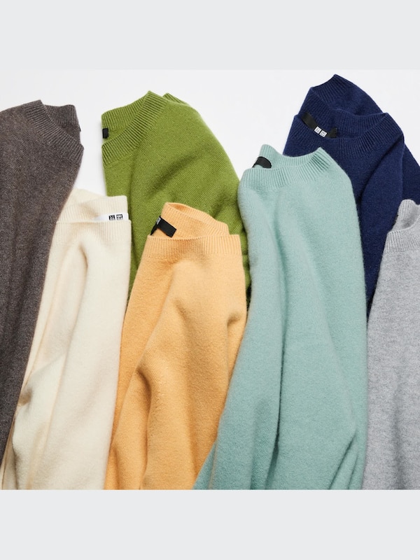 3D Knit Cashmere Crew Neck Long-Sleeve Sweater