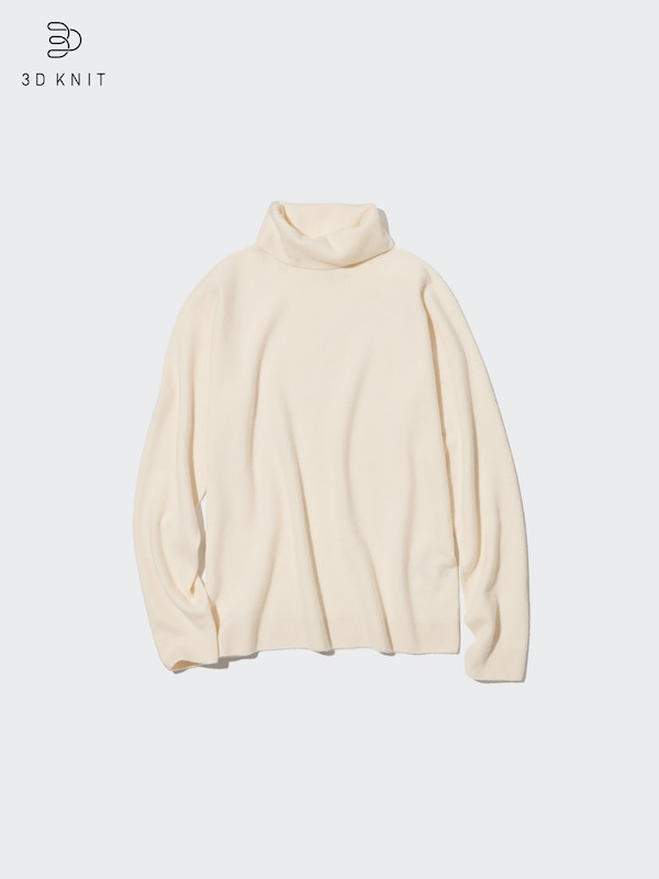100% Cashmere 3D Knit Seamless Turtleneck Jumper