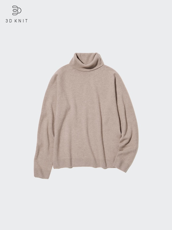 3D Knit Cashmere Turtleneck Long-Sleeve Sweater
