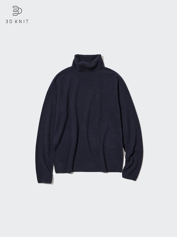 3D Knit Cashmere Turtleneck Long-Sleeve Sweater