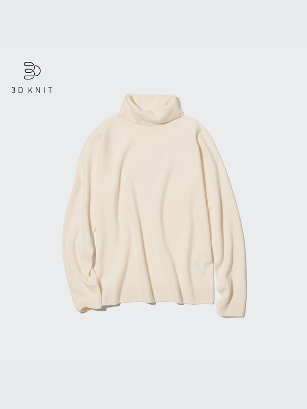 3D Knit Cashmere Turtleneck Long-Sleeve Sweater