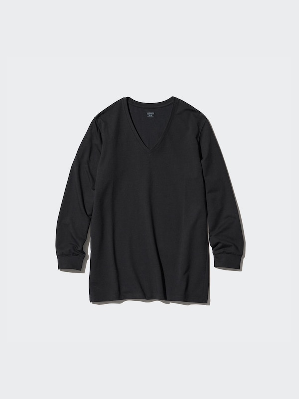 HEATTECH Cotton V Neck Long Sleeve T-Shirt (Extra Warm)