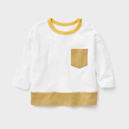 T-Shirt Cotone Con Tasca Maniche Lunghe Neonato Bambino
