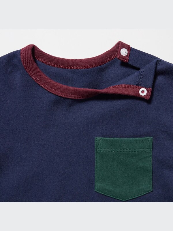 Brushed Cotton Crew Neck Color Block Long-Sleeve T-Shirt