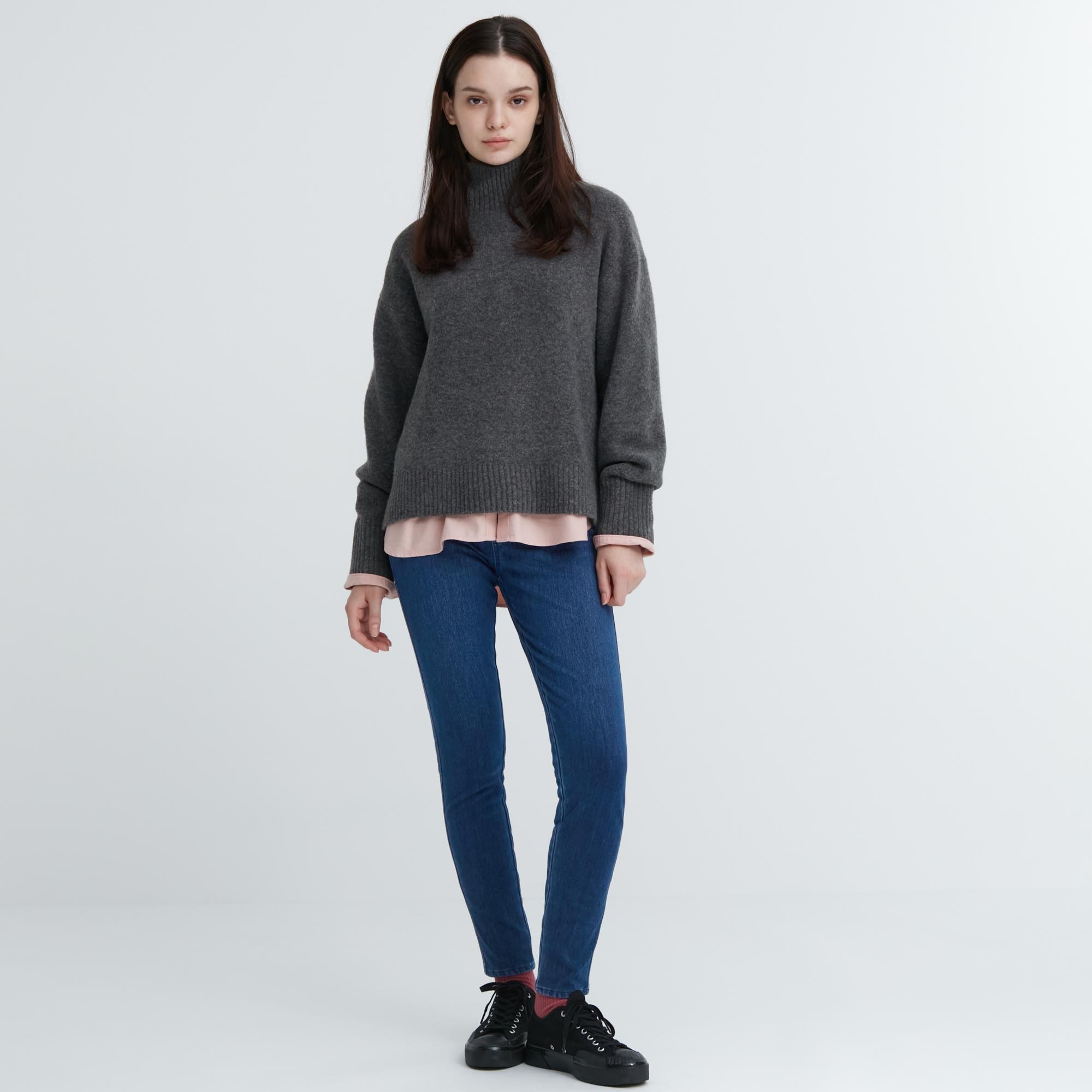 Uniqlo heattech dark grey velour stretch skinny jeans jeggings