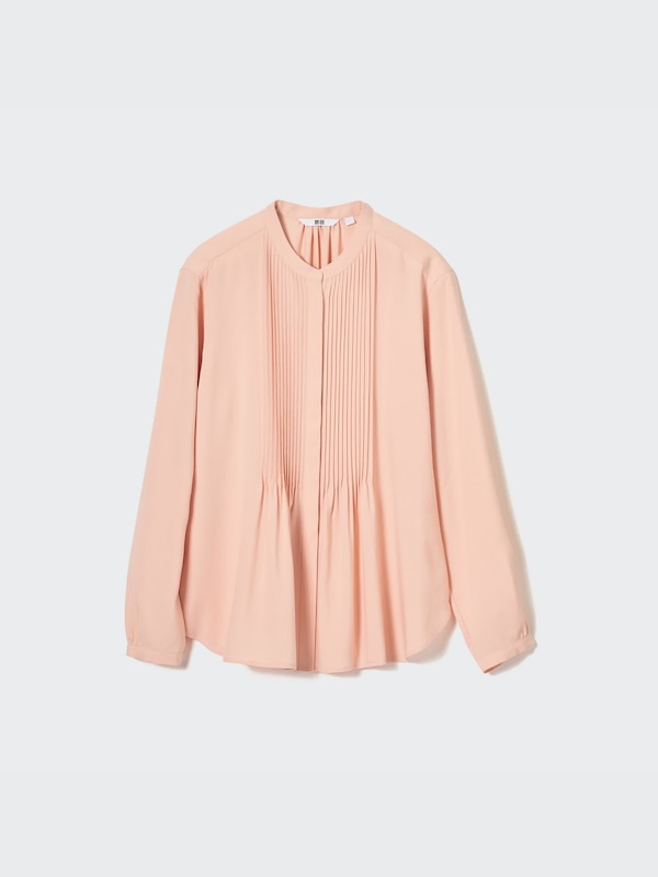 Rayon Pintuck Long-Sleeve Blouse