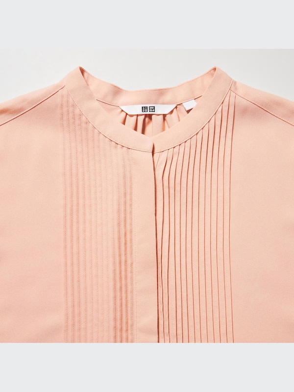 Rayon Pintuck Long-Sleeve Blouse