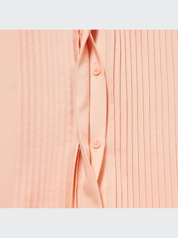 Rayon Pintuck Long-Sleeve Blouse