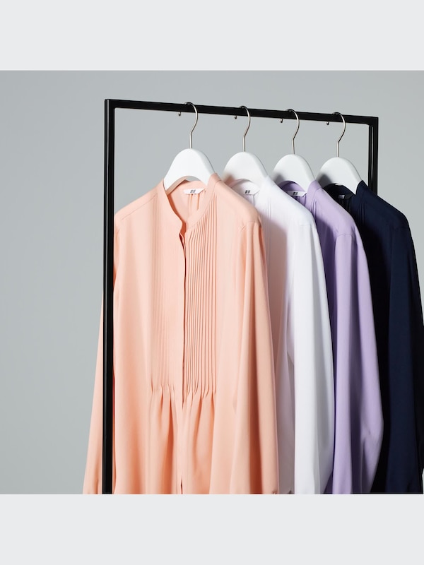 Rayon Pintuck Long-Sleeve Blouse