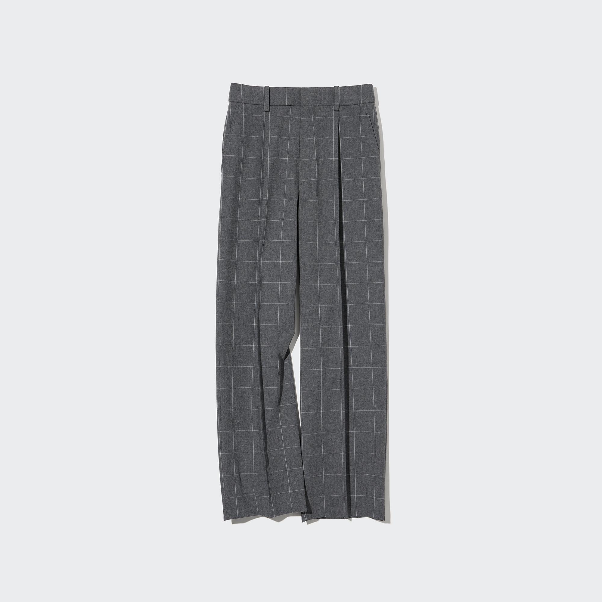 Wide-Fit Pleated Pants (Windowpane)