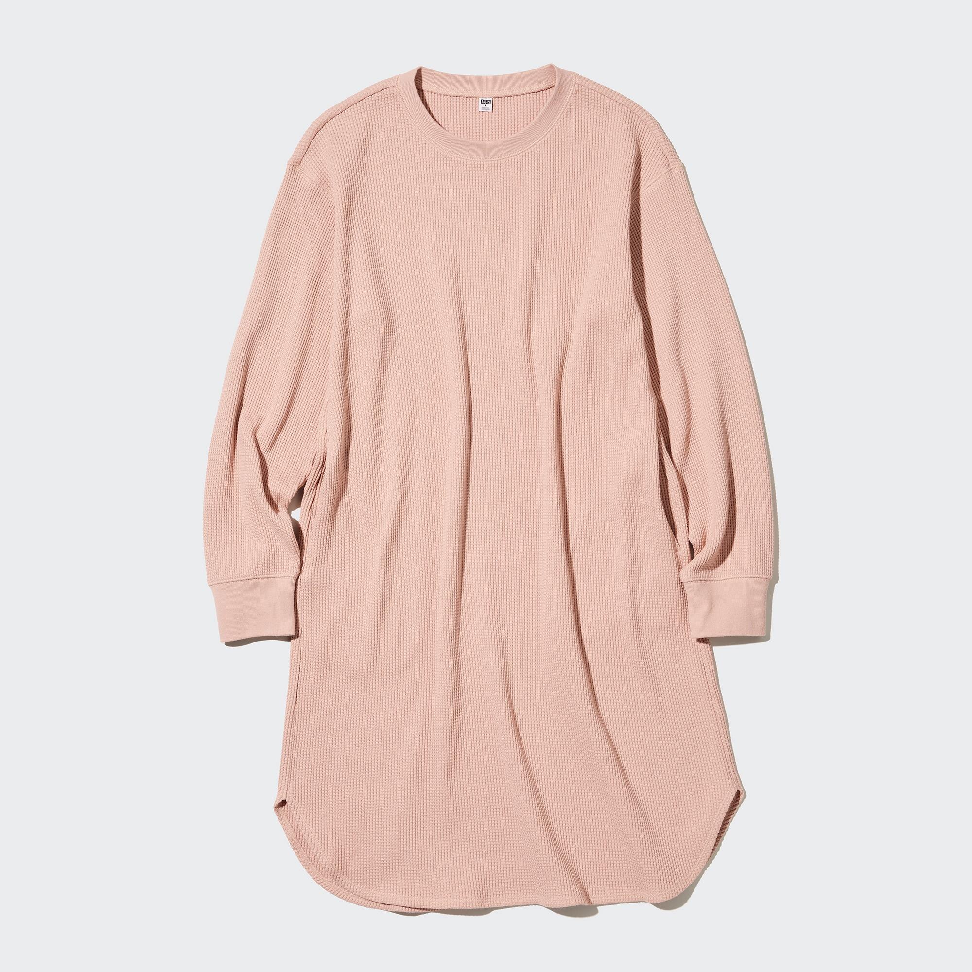 Waffle Crew Neck Long-Sleeve Dress 