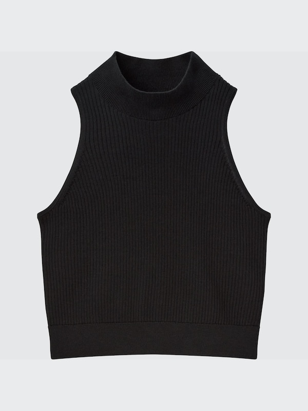 Ribbed Mock Neck Sleeveless Cropped Top