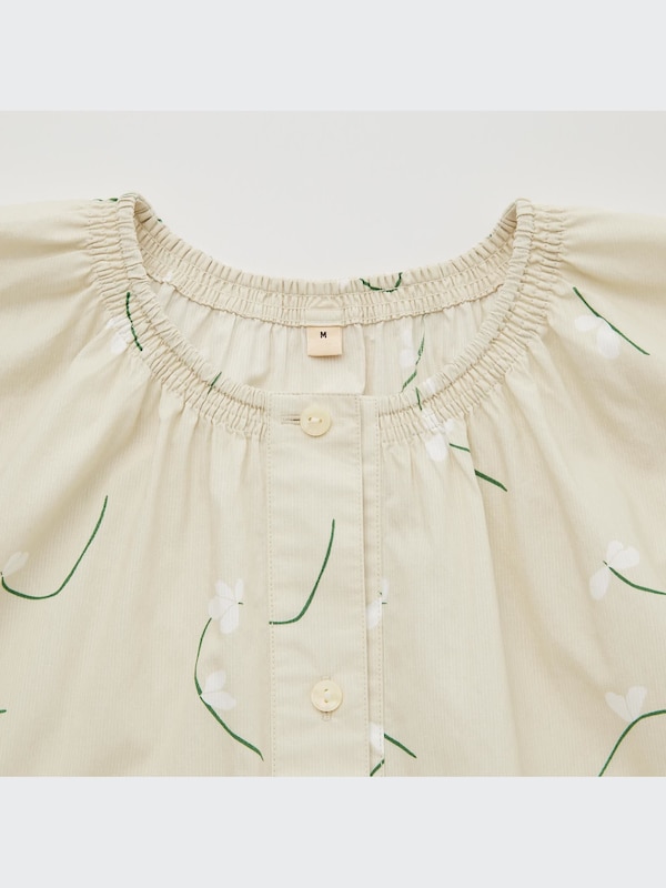 Printed Cotton Belted Short-Sleeve Dress (Hana Tajima)
