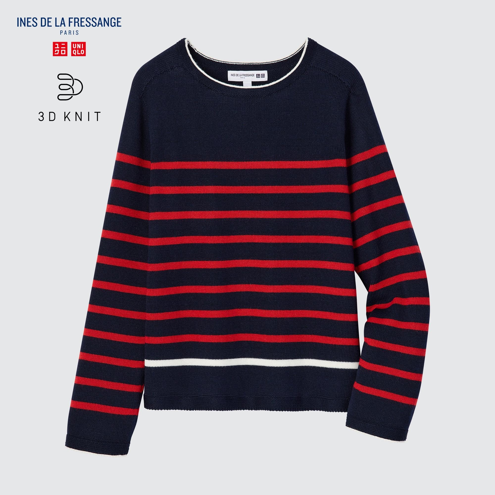 INES DE LA FRESSANGE 3D KNIT STRIPED MERINO BLEND SWEATER