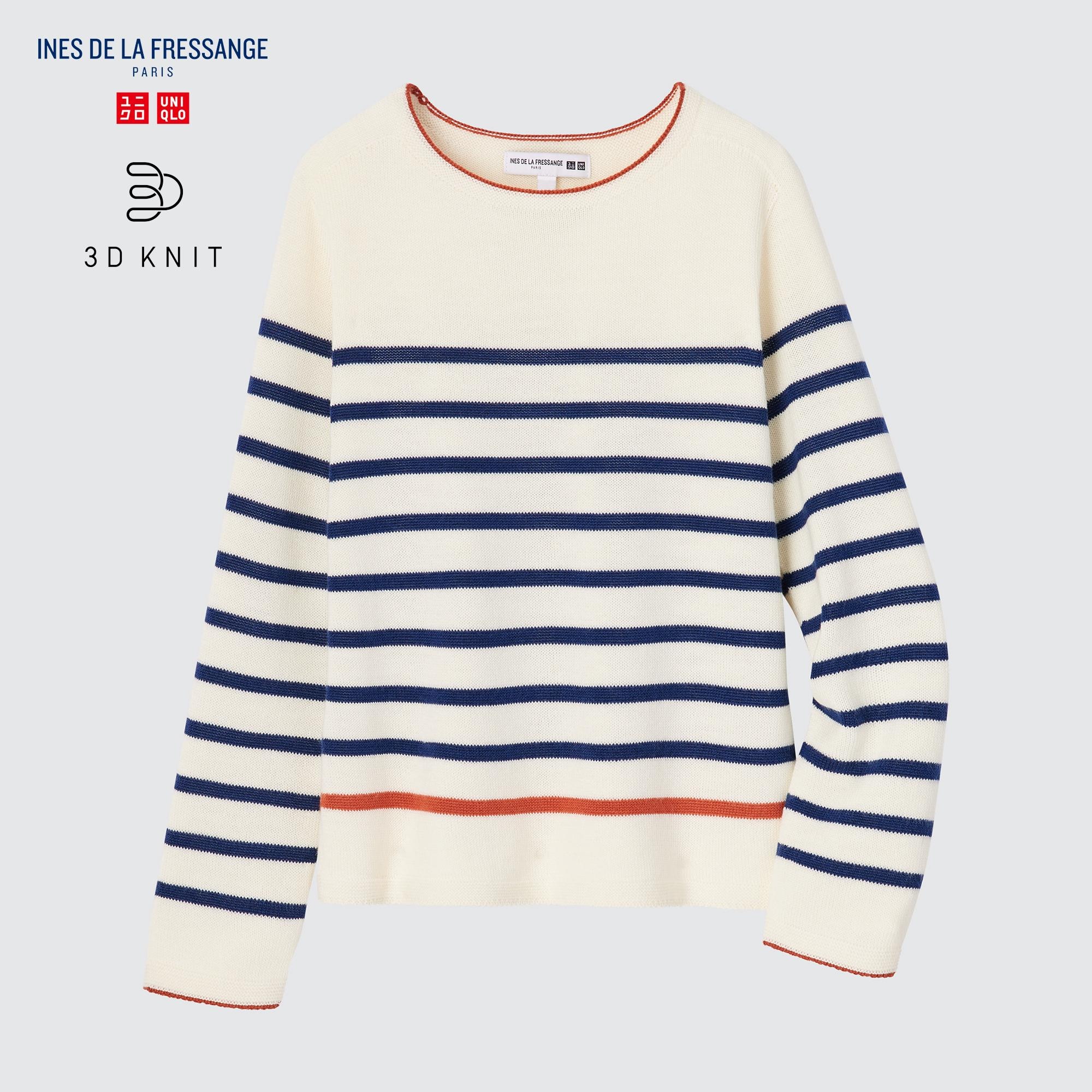 INES DE LA FRESSANGE 3D KNIT STRIPED MERINO BLEND SWEATER