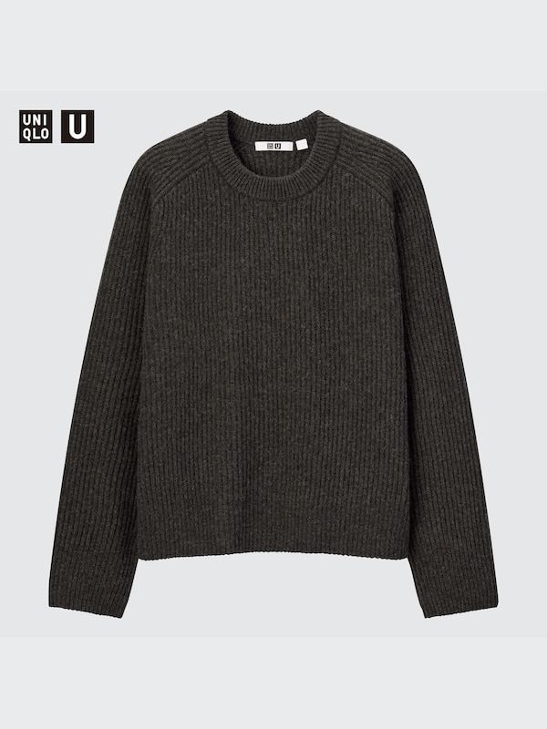 U Premium Lambswool Ribbed Crew Neck Long-Sleeve Sweater
