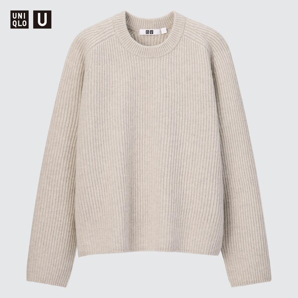 U Premium Lambswool Ribbed Crew Neck Long-Sleeve Sweater | UNIQLO US