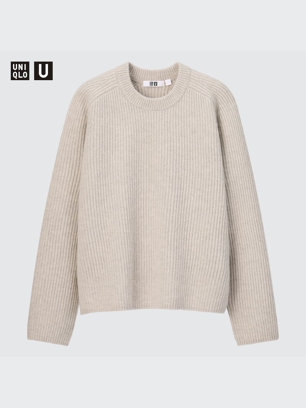 U Premium Lambswool Ribbed Crew Neck Long-Sleeve Sweater