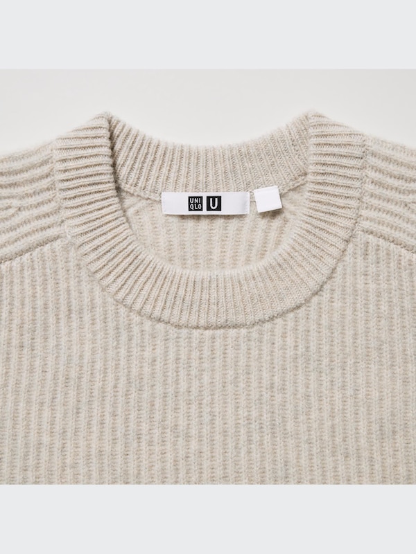 U Premium Lambswool Ribbed Crew Neck Long-Sleeve Sweater