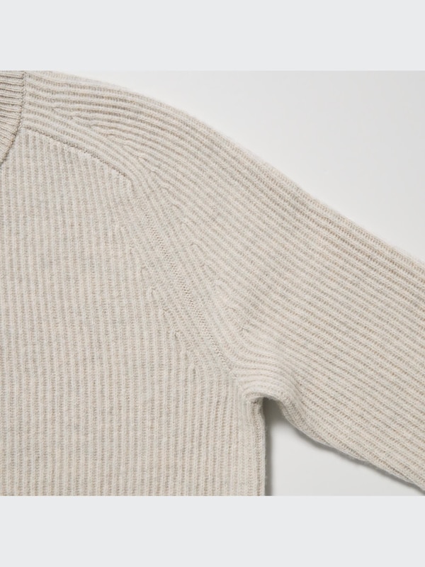 U Premium Lambswool Ribbed Crew Neck Long-Sleeve Sweater