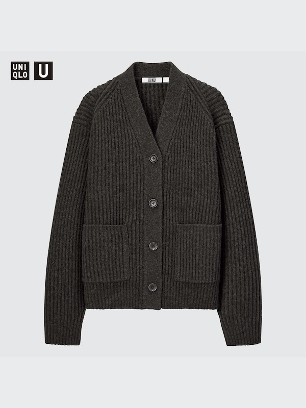 CARDIGAN EN L'AINE D'AGNEAU CÔTELÉ UNIQLO U