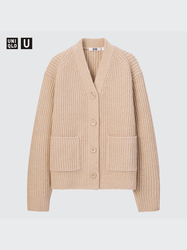 U Premium Lambswool Ribbed Long-Sleeve Cardigan