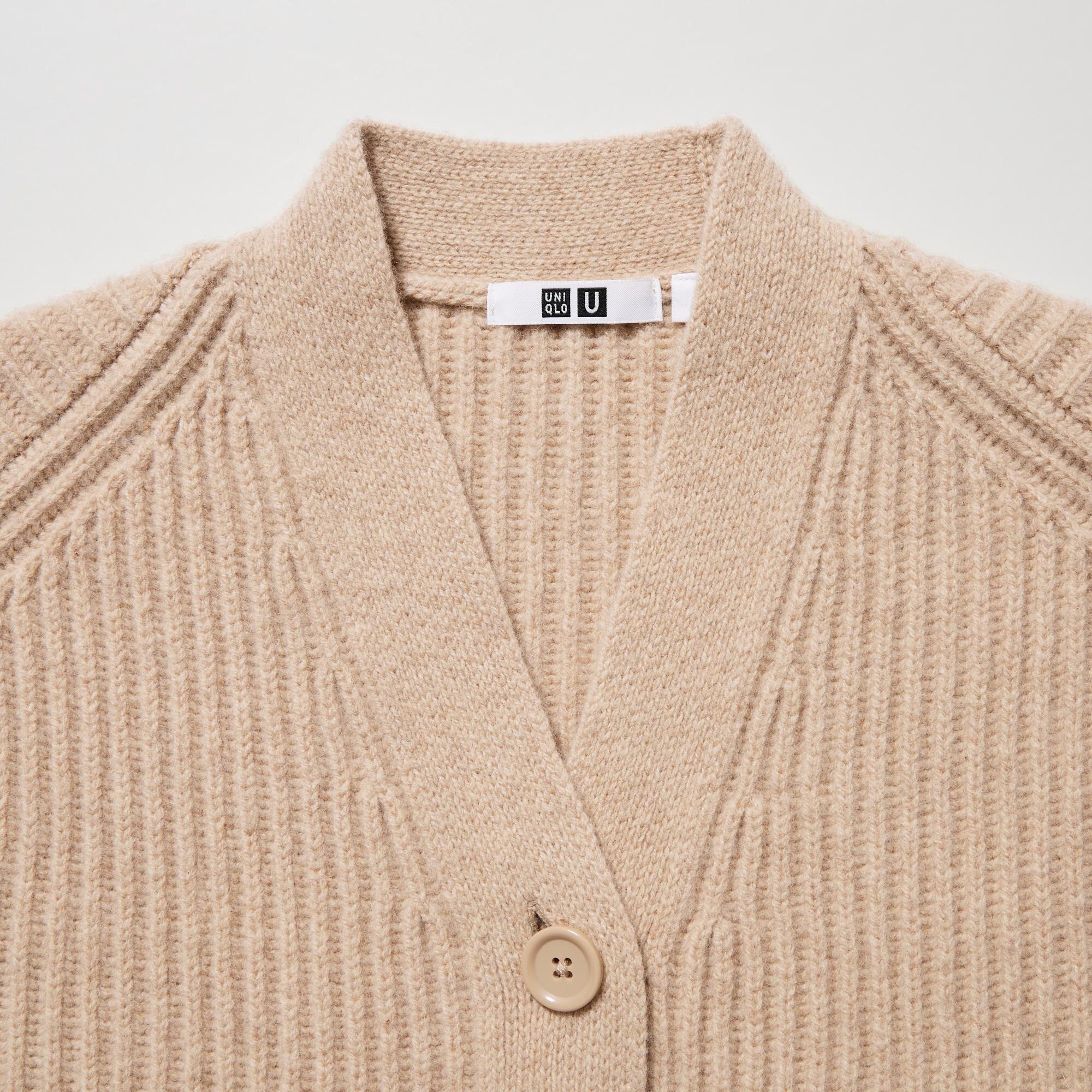 U Premium Lambswool Ribbed Long-Sleeve Cardigan