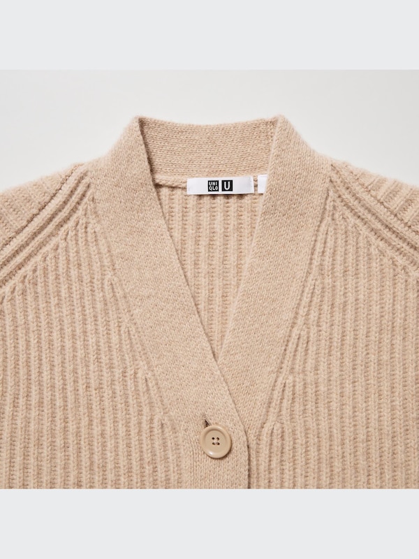 U Premium Lambswool Ribbed Long-Sleeve Cardigan
