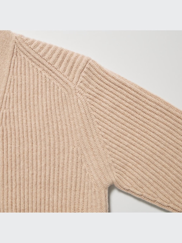 U Premium Lambswool Ribbed Long-Sleeve Cardigan