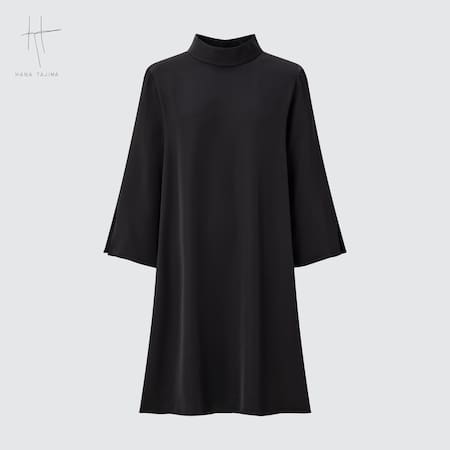 Hana Tajima Satin High Neck 3/4 Sleeve Mini Dress