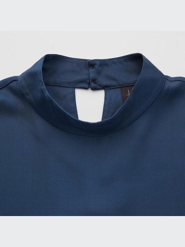 Satin High Neck 3/4-Sleeve Mini Dress (Hana Tajima)