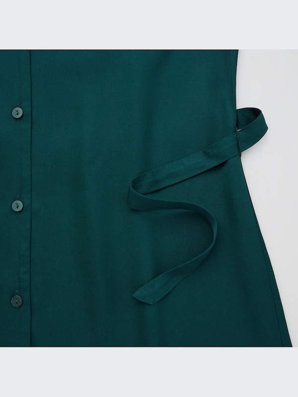 Satin Tucked V-Neck Long-Sleeve Dress (Hana Tajima)