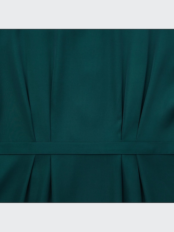 Satin Tucked V-Neck Long-Sleeve Dress (Hana Tajima)