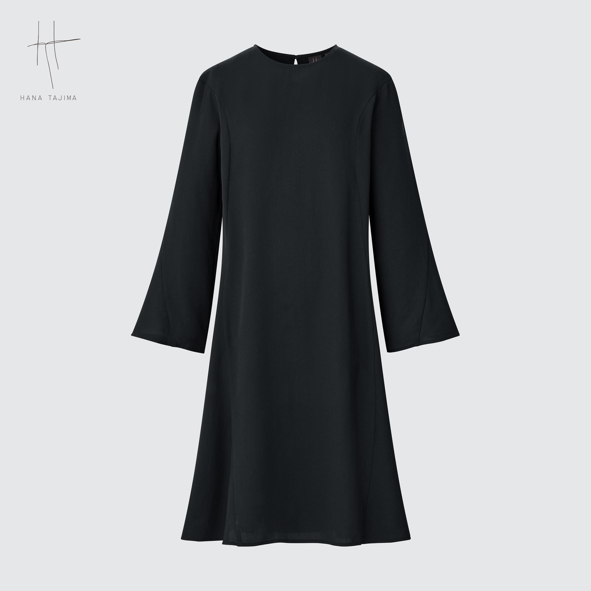 Hanas Dresses Fashion Women's Long Sleeve Dress V Neck Plain
