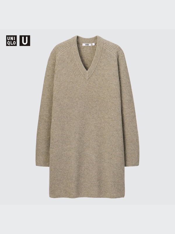 U Premium Lambswool V-Neck Long-Sleeve Dress