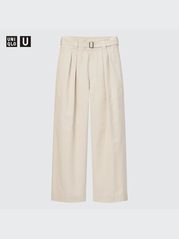 U Belted Pleated Wide Pants