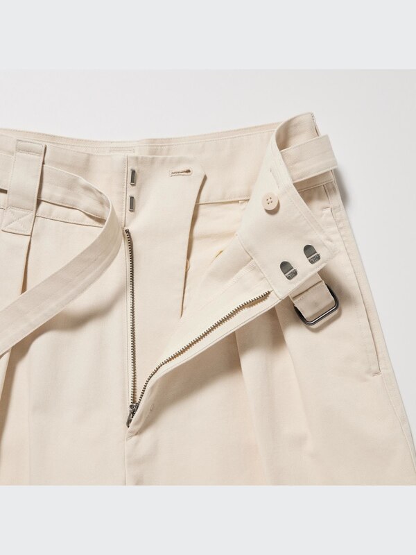 U Belted Pleated Wide Pants