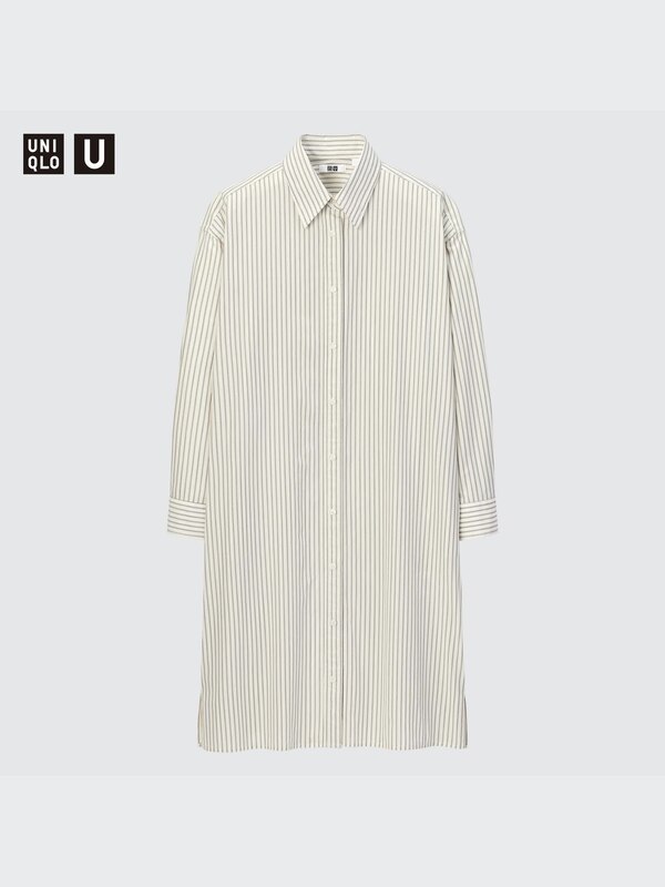 U Striped Long-Sleeve Shirt Dress