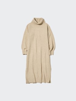 beige turtleneck dress Brigitte Turtleneck Sweater Dress in Apricot Cream