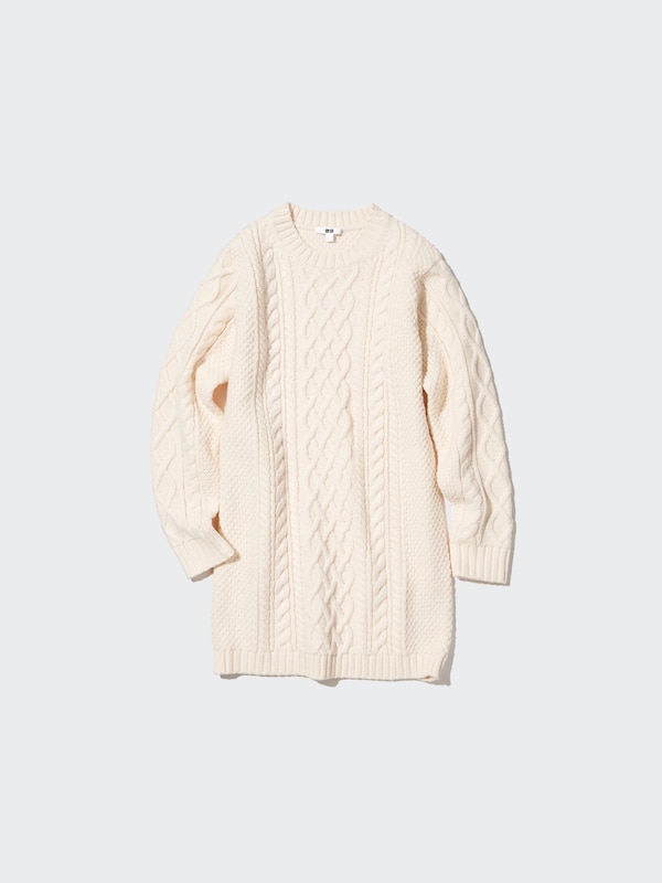 Cable Knit Crew Neck Long-Sleeve Mini Dress
