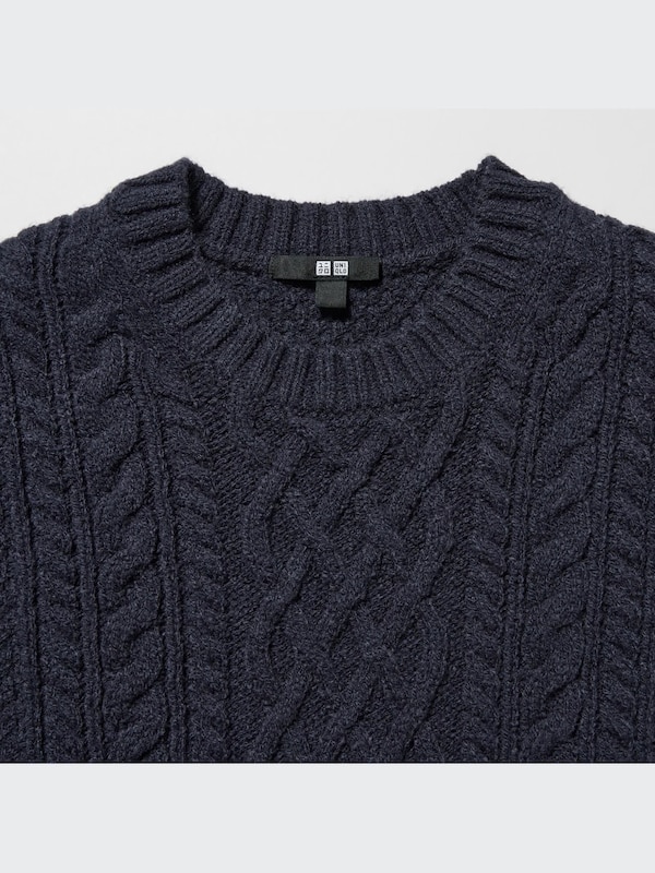 Cable Knit Crew Neck Long-Sleeve Mini Dress