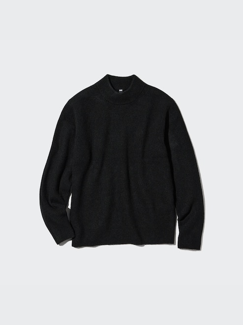 Long Mock Neck Black Sweater MEN'S SOUFFLE YARN MOCK NECK LONG