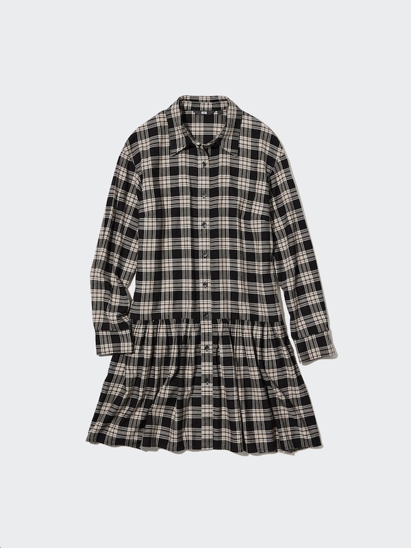 Soft Flannel Long-Sleeve Tiered Mini Dress