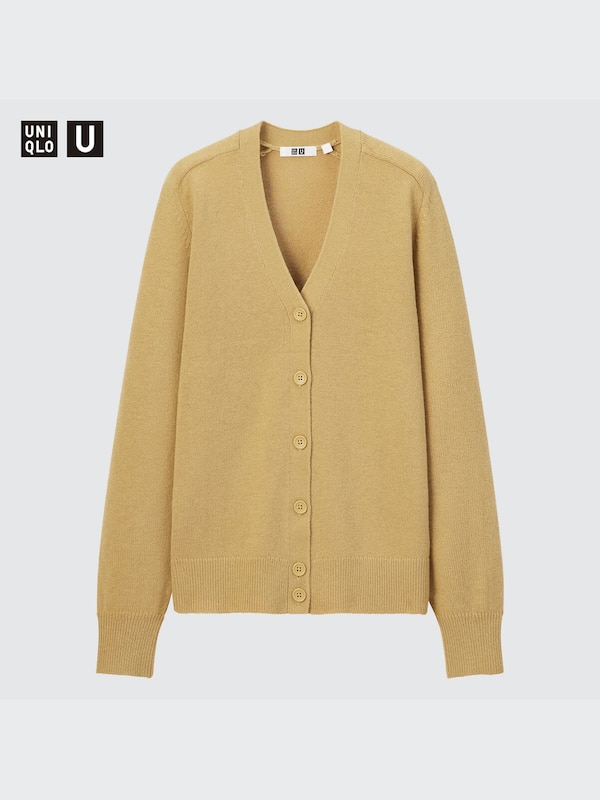 U Crepe Wool V-Neck Long-Sleeve Cardigan