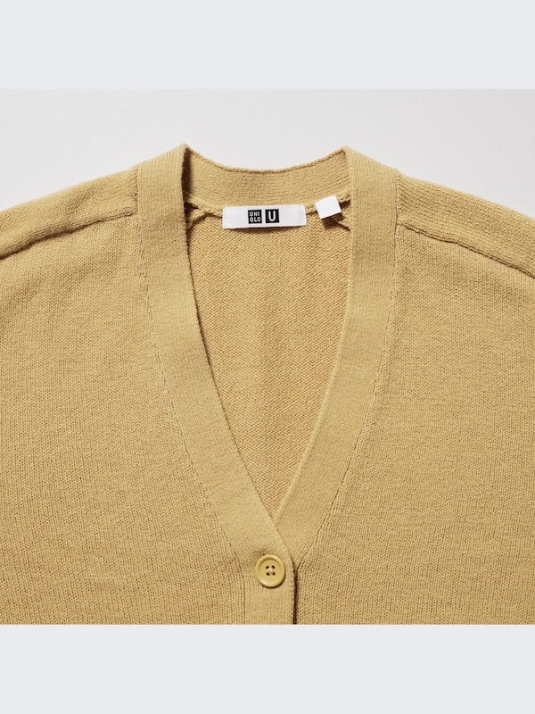 U Crepe Wool V-Neck Long-Sleeve Cardigan