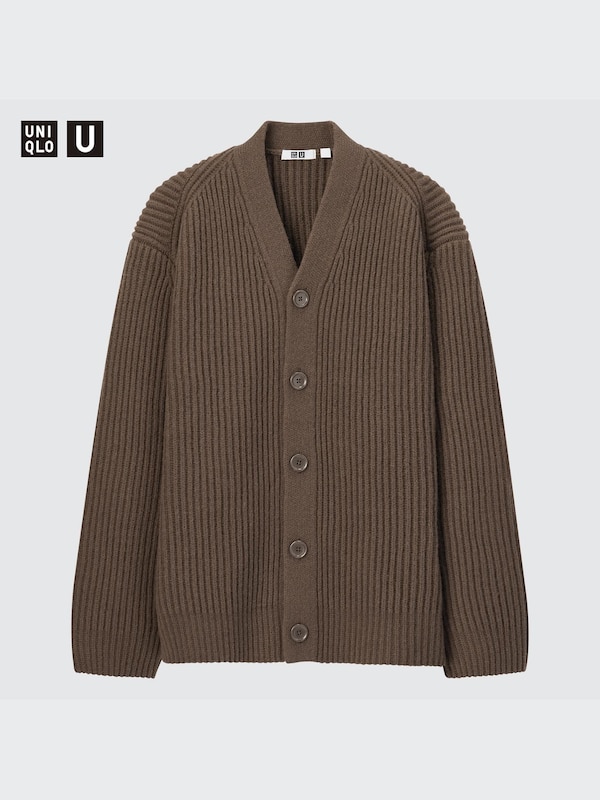 U Premium Lambswool Ribbed V-Neck Cardigan